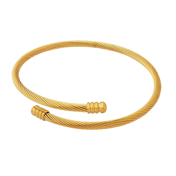 French Inspired Textured All Match Titanium Steel Round Open Bracelet Electroplated Simple Geometric Jewelry For Women