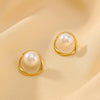 French Retro Design Pearl Ring Style Stainless Steel Earrings For Women With 18K Vacuum Plating In Furnace And Geometric Styling