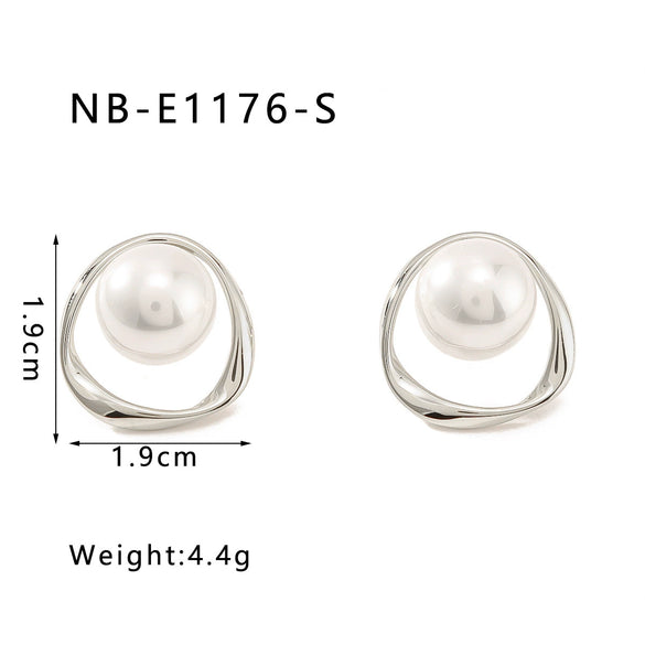 French Retro Design Pearl Ring Style Stainless Steel Earrings For Women With 18K Vacuum Plating In Furnace And Geometric Styling