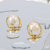 French Retro Design Pearl Ring Style Stainless Steel Earrings For Women With 18K Vacuum Plating In Furnace And Geometric Styling