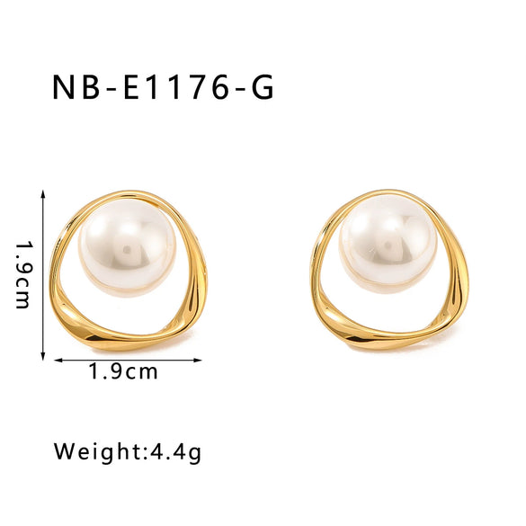French Retro Design Pearl Ring Style Stainless Steel Earrings For Women With 18K Vacuum Plating In Furnace And Geometric Styling