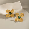French Retro Flower African Turquoise Earrings For Women 304 Stainless Steel Non Fading 18K Real Gold Electroplated