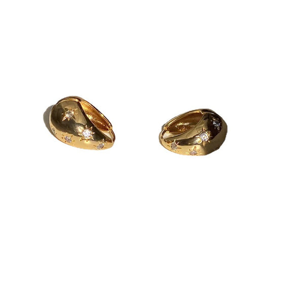 French Retro Gold Plated U Shape Earrings With Zircon Metal Ball And Eight Pointed Star Design For Women