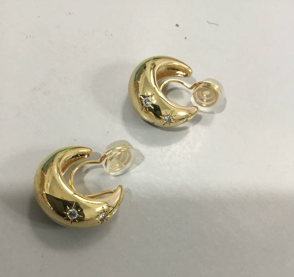 French Retro Gold Plated U Shape Earrings With Zircon Metal Ball And Eight Pointed Star Design For Women