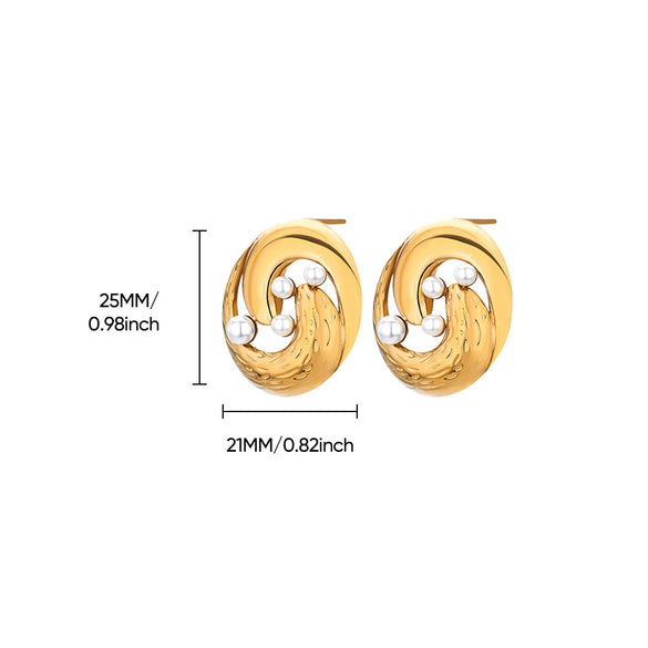 French Retro Stainless Steel Electroplated Flower Imitation Pearl Earrings For Women