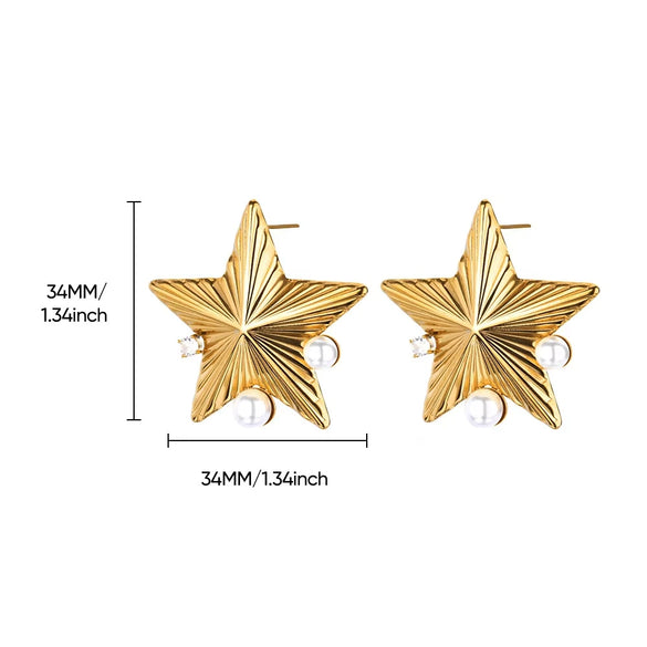 French Retro Stainless Steel Electroplated Flower Imitation Pearl Earrings For Women