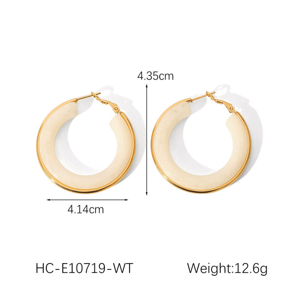 French Retro Style Stainless Steel And Resin Round Earrings With Geometric Pattern Electroplated For Women