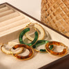 French Retro Style Stainless Steel And Resin Round Earrings With Geometric Pattern Electroplated For Women
