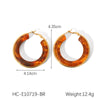 French Retro Style Stainless Steel And Resin Round Earrings With Geometric Pattern Electroplated For Women