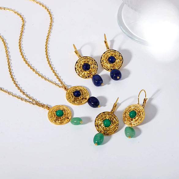 French Retro Titanium Steel Necklace With Natural Stone Inlaid Stainless Steel Clavicle Chain Gold Plated Non Fading Jewelry