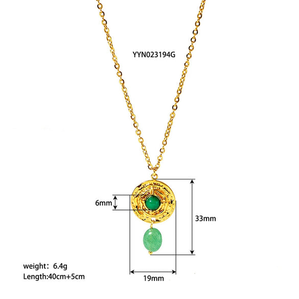 French Retro Titanium Steel Necklace With Natural Stone Inlaid Stainless Steel Clavicle Chain Gold Plated Non Fading Jewelry