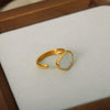 French Style Color Block Titanium Steel Plating Inlay Shell 18k Gold Plated Open Rings