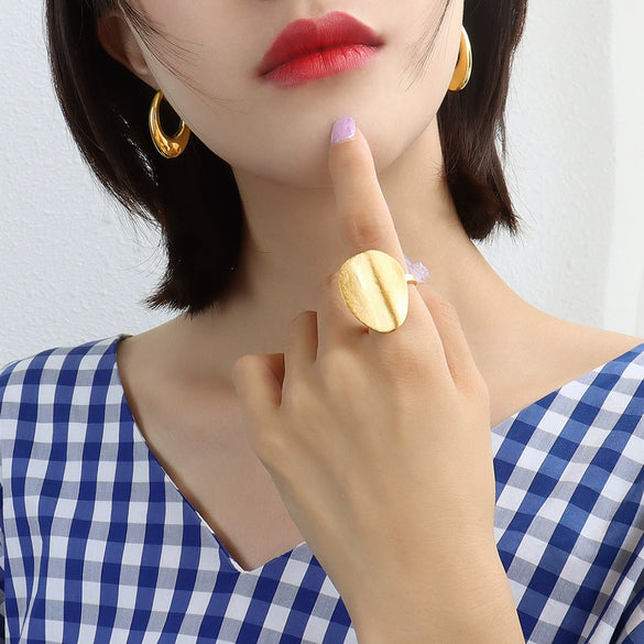 French Style Geometric Oval U Shaped Titanium Steel Earrings With Electroplating