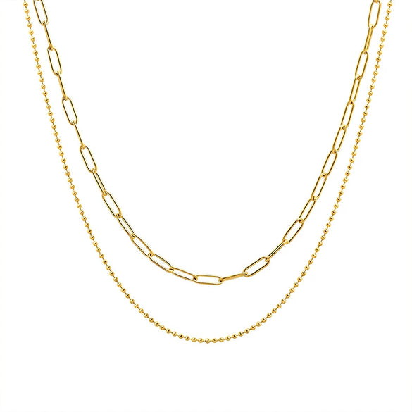 French Style Minimal Double Layer Chain Necklace Titanium Steel 18K Gold Plated Clavicle Chain