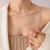 French Style Minimal Double Layer Chain Necklace Titanium Steel 18K Gold Plated Clavicle Chain