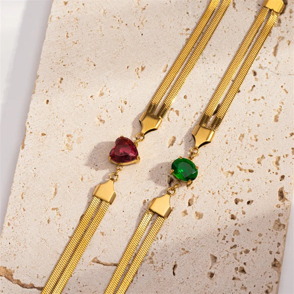 French Style Oval Heart Shape 304 Stainless Steel 18K Gold Plated Rhinestones Bracelets In Bulk