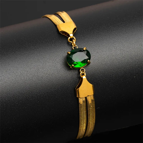 French Style Oval Heart Shape 304 Stainless Steel 18K Gold Plated Rhinestones Bracelets In Bulk