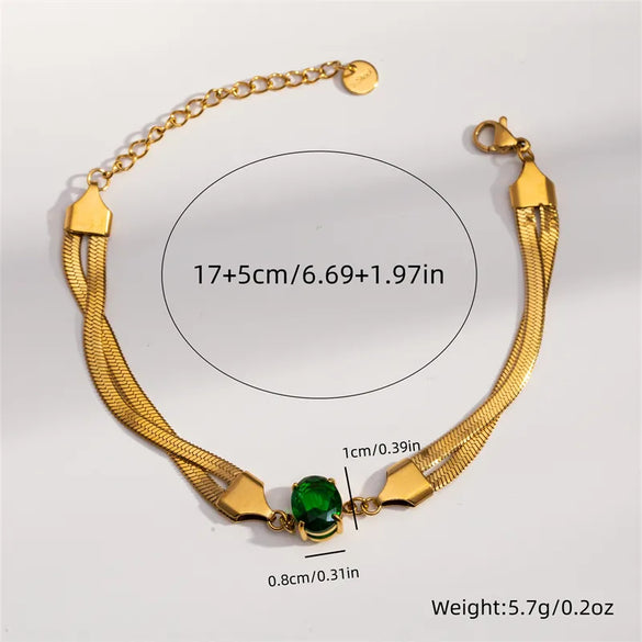 French Style Oval Heart Shape 304 Stainless Steel 18K Gold Plated Rhinestones Bracelets In Bulk