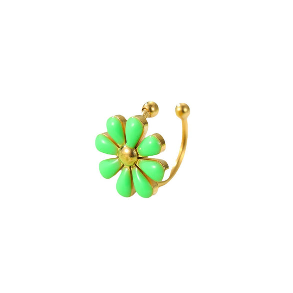 Fresh And Sweet Daisy Pattern Titanium Steel Bracelet And Flower Ring Set With Electroplating For Women