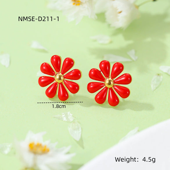Fresh And Sweet Daisy Pattern Titanium Steel Bracelet And Flower Ring Set With Electroplating For Women