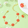 Fresh And Sweet Daisy Pattern Titanium Steel Bracelet And Flower Ring Set With Electroplating For Women