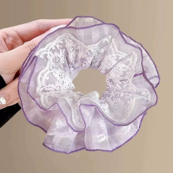 Fresh Lace Plaid Gauze Handmade Scrunchie Hair Tie Hair Rope Hairband