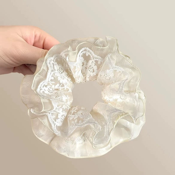 Fresh Lace Plaid Gauze Handmade Scrunchie Hair Tie Hair Rope Hairband