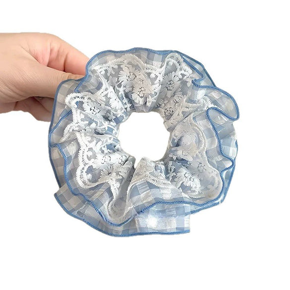 Fresh Lace Plaid Gauze Handmade Scrunchie Hair Tie Hair Rope Hairband
