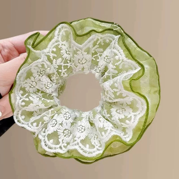 Fresh Lace Plaid Gauze Handmade Scrunchie Hair Tie Hair Rope Hairband