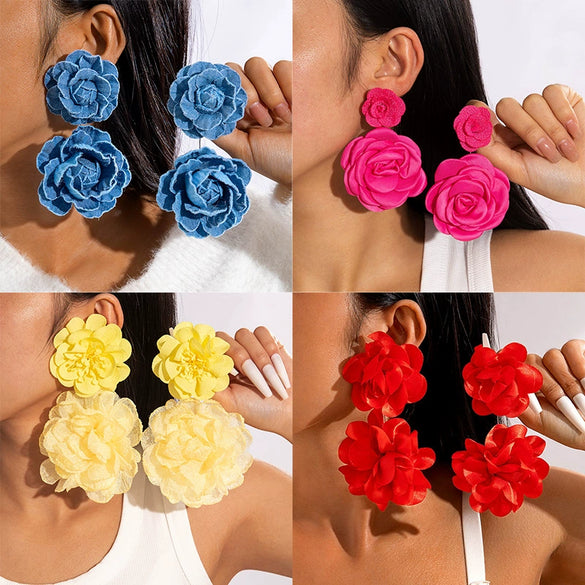 Fresh Multicolor Flower Fabric Earrings For Women