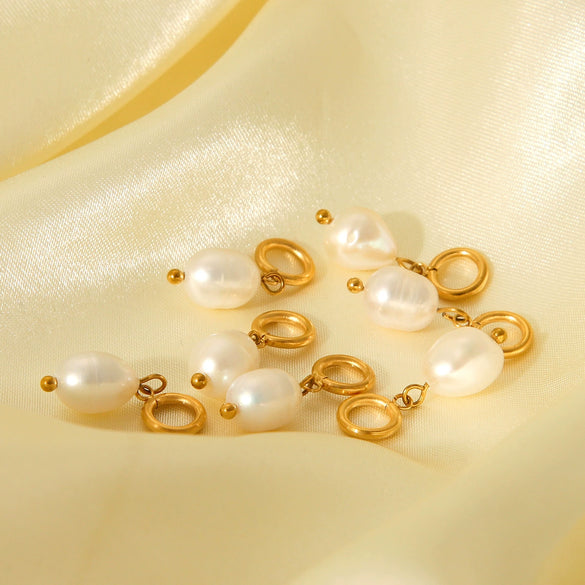 Fresh Water Pearl Stainless Steel Gold Plated Pendant Earrings Necklace Accessories