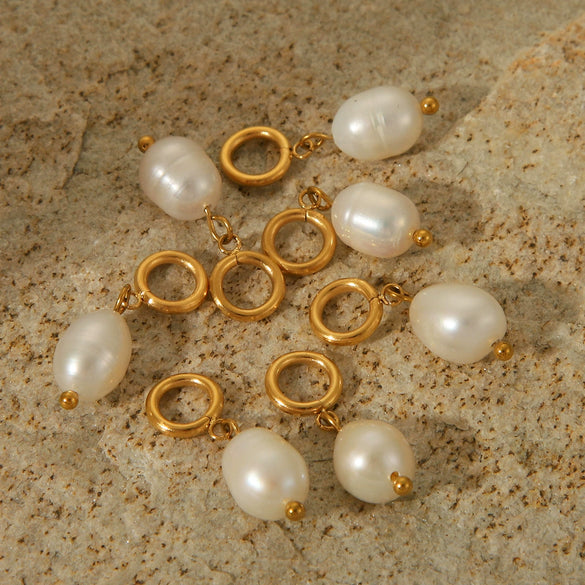 Fresh Water Pearl Stainless Steel Gold Plated Pendant Earrings Necklace Accessories