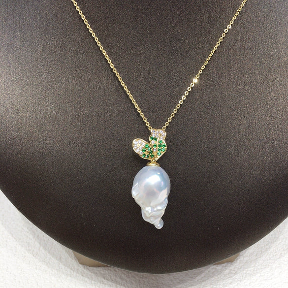 Freshwater Baroque Pearl Pendant With Micropaved Zircon And Copper Accessory
