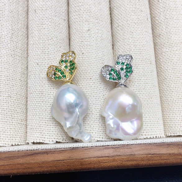 Freshwater Baroque Pearl Pendant With Micropaved Zircon And Copper Accessory