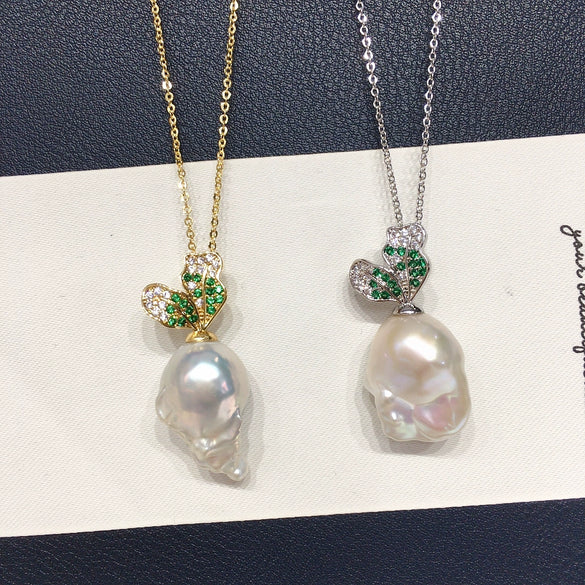 Freshwater Baroque Pearl Pendant With Micropaved Zircon And Copper Accessory