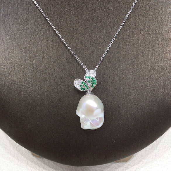 Freshwater Baroque Pearl Pendant With Micropaved Zircon And Copper Accessory