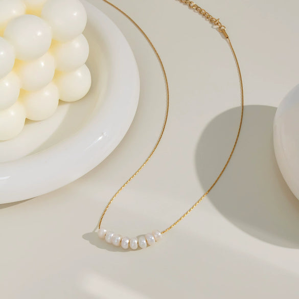 Freshwater Natural Pearl Stainless Steel Necklace With Geometric Shape Electroplated Pvd Vacuum Real Gold For Women