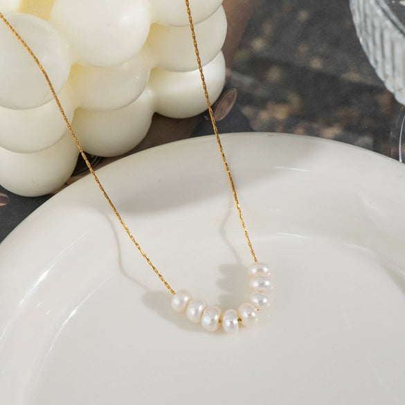 Freshwater Natural Pearl Stainless Steel Necklace With Geometric Shape Electroplated Pvd Vacuum Real Gold For Women