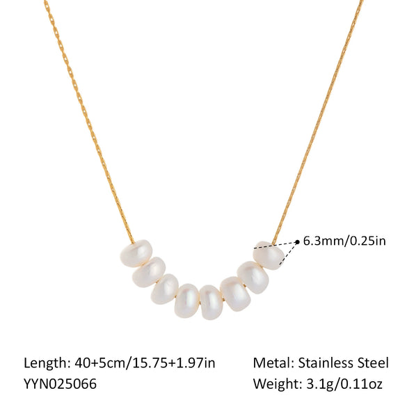 Freshwater Natural Pearl Stainless Steel Necklace With Geometric Shape Electroplated Pvd Vacuum Real Gold For Women