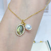 Freshwater Pearl And Abalone Shell Pendant Jewelry Retro Oval Dropshaped Copper And Freshwater Pearls Minimalist Style