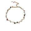 Freshwater Pearl And Copper Plated Gold Woven Bracelet With Geometric Design Strawberry Crystal And Natural Stone French Retro And Simple Style For Women