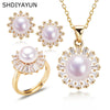Freshwater Pearl And Diamondencrusted Jewelry Set Pendant Earrings Ring