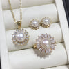 Freshwater Pearl And Diamondencrusted Jewelry Set Pendant Earrings Ring