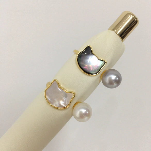 Freshwater Pearl And Sea Shell Jewelry Set With Cat Design