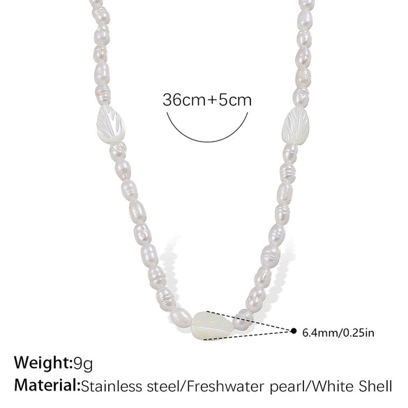 Freshwater Pearl Beaded Necklace Bracelet 316L Stainless Steel 18K Gold Plated For Women
