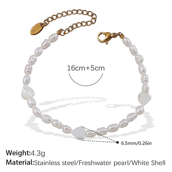 Freshwater Pearl Beaded Necklace Bracelet 316L Stainless Steel 18K Gold Plated For Women