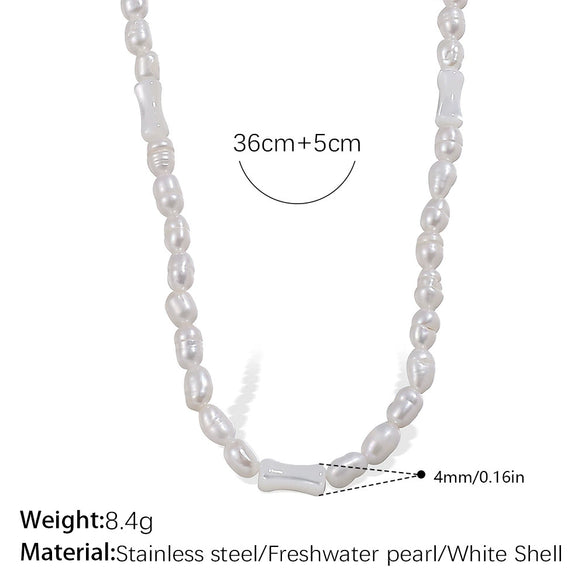 Freshwater Pearl Beaded Necklace Bracelet 316L Stainless Steel 18K Gold Plated For Women