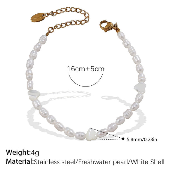 Freshwater Pearl Beaded Necklace Bracelet 316L Stainless Steel 18K Gold Plated For Women