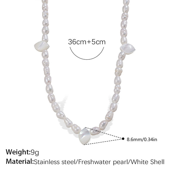 Freshwater Pearl Beaded Necklace Bracelet 316L Stainless Steel 18K Gold Plated For Women