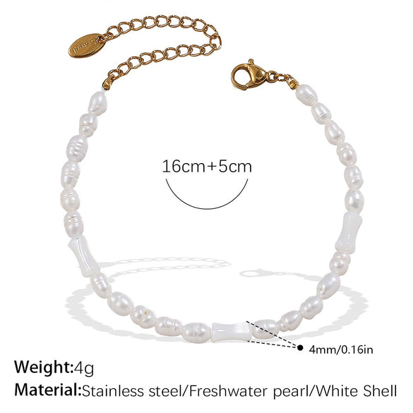 Freshwater Pearl Beaded Necklace Bracelet 316L Stainless Steel 18K Gold Plated For Women